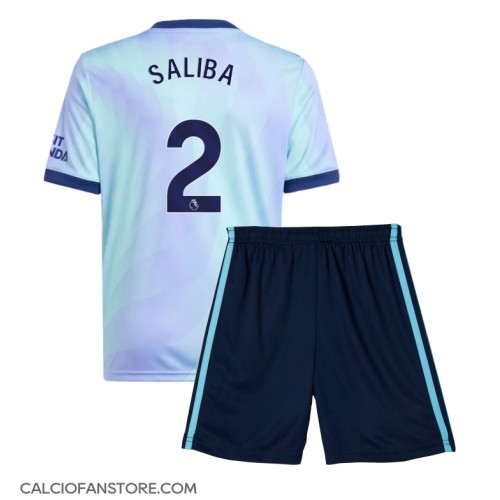 Maglia Calcio Arsenal William Saliba #2 Terza Divisa Bambino 2024-25 Manica Corta (+ pantaloncini)